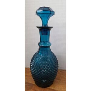 Vtg. Empoli Blue Diamond Point Genie Style Decanter with Lid 12"